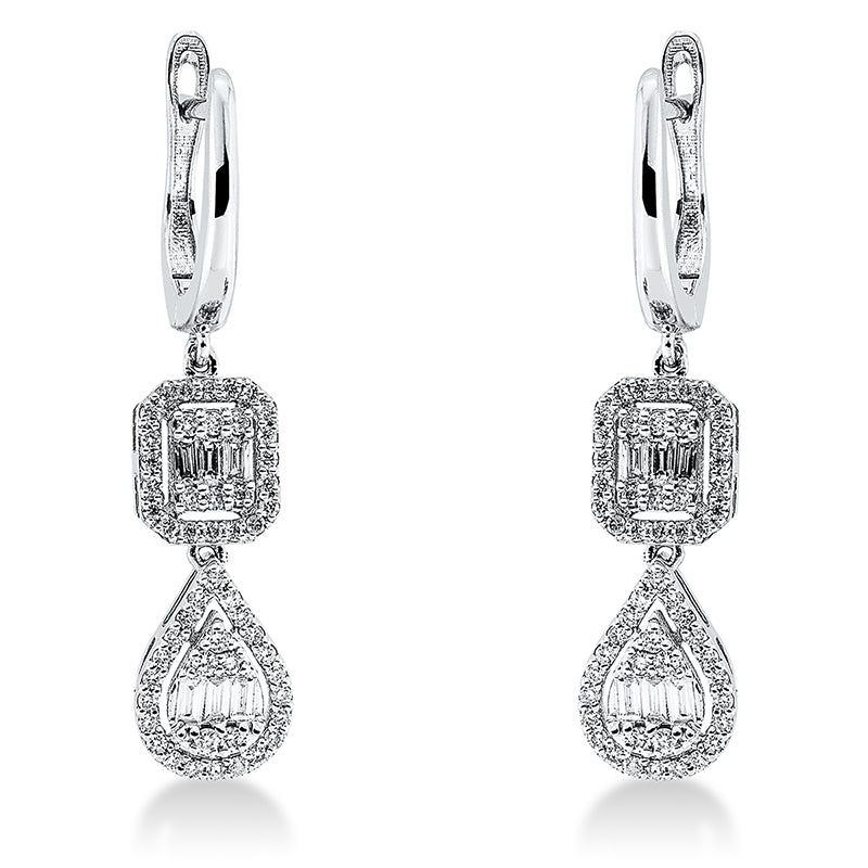 Ohrschmuck 18 kt WG, 12 Bag. 0,21 ct, F-si, 106 Brill. 0,41 ct, F-si