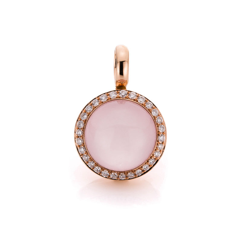 Anhänger 18 kt RG, 29 Brill. 0,10 ct, TW-vsi, 1 Rosenquarz 2,47 ct rosé