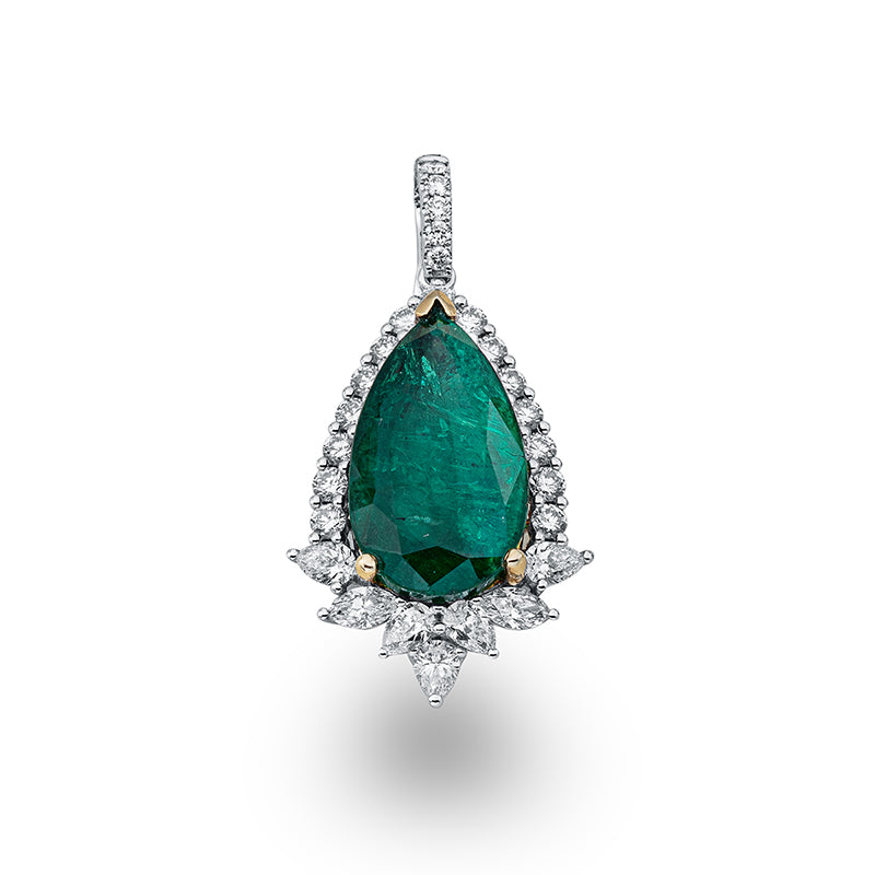 Anhänger 18 kt WG+GG, GRS2 Tro 0,95 ct, 2 Nav. 0,31 ct, 20 Br. 1,08 ct, TW-si, 1 Sma 15,60 ct