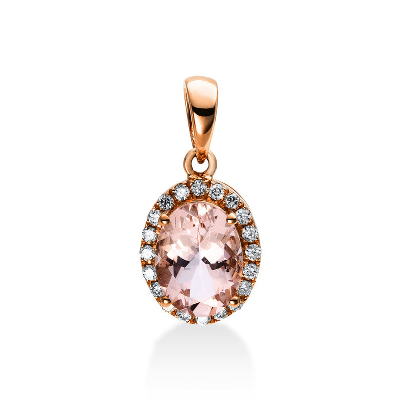 Anhänger 18 kt RG, mit Öse, 20 Brill. 0,12 ct, TW-si, 1 Morganit 1,18 ct rosé
