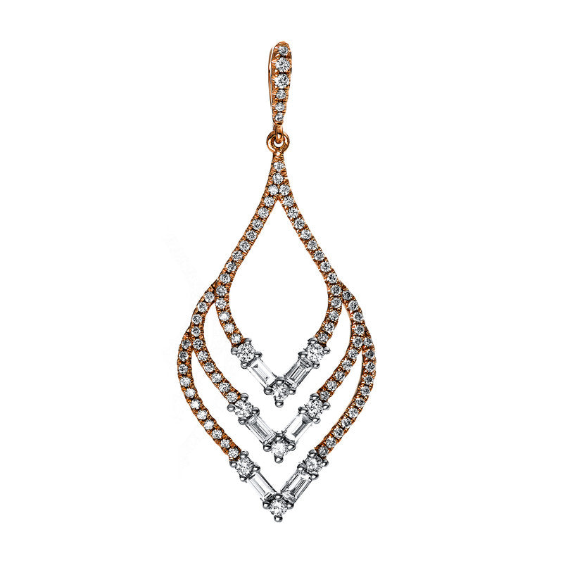 Anhänger 18 kt RG, 9 Brill. 0,12 ct, TW-si, 6 Bag. 0,19 ct, TW-si, 78 Brill. 0,22 ct, TW-si