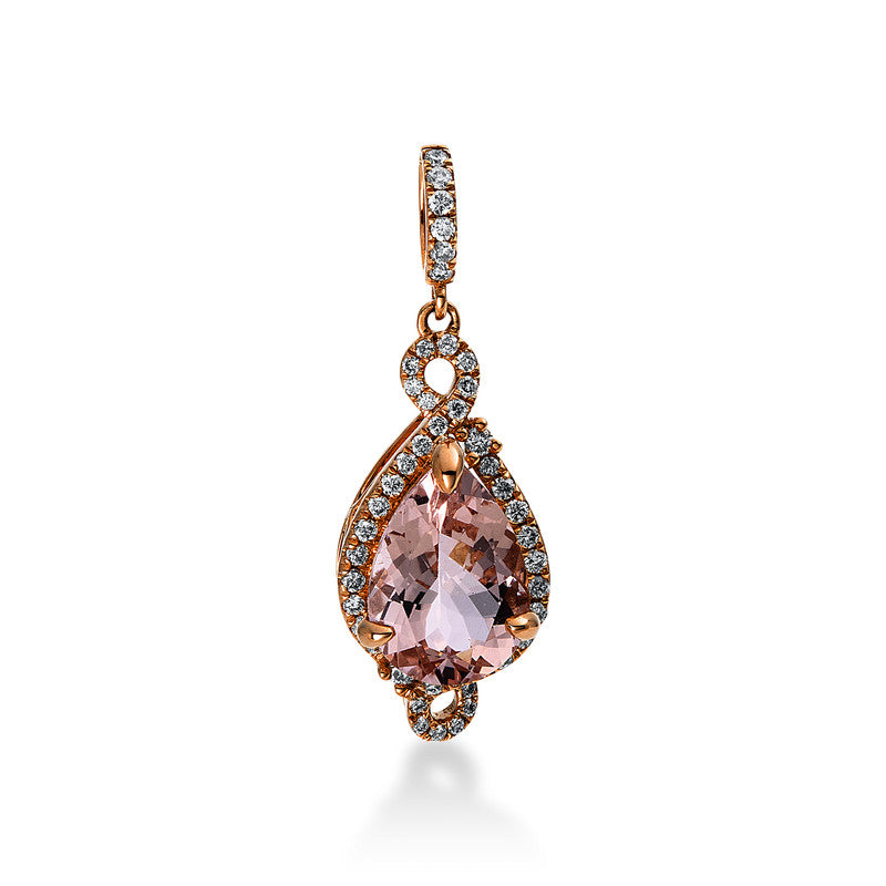 Anhänger 18 kt RG, mit Öse, 45 Brill. 0,20 ct, TW-si, 1 Morganit 1,69 ct rosé