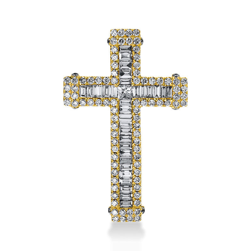 Anhänger 18 kt GG, 1 Princ. 0,08 ct, TW-si, 32 Bag. 0,64 ct, TW-si, 94 Brill. 0,57 ct, TW-si