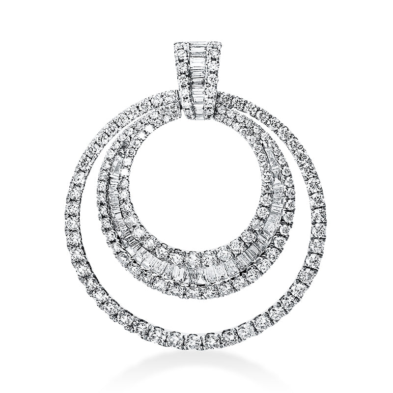 Anhänger 18 kt WG, 14 Bag. 0,11 ct, TW-si, 143 Brill. 1,50 ct, TW-si, 29 Bag. 0,42 ct, TW-si