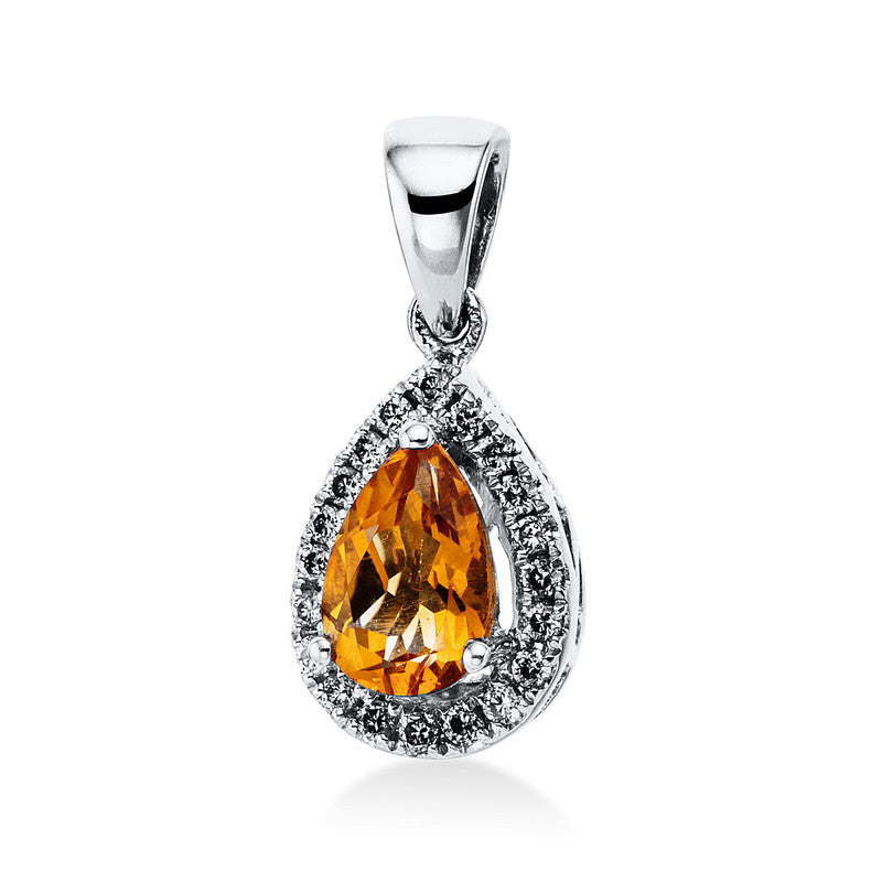Anhänger 18 kt WG, mit Öse, 20 Brill. 0,09 ct, I-si, 1 Citrin 0,42 ct orange