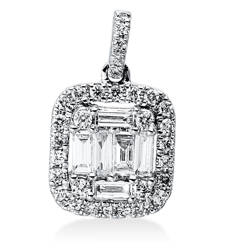 Anhänger 18 kt WG, mit Öse, 6 Trap. 0,15 ct, TW-si, 31 Brill. 0,13 ct, TW-si