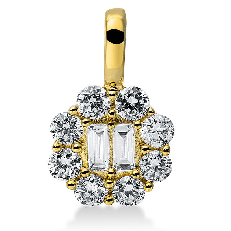 Anhänger 18 kt GG, mit Öse, 2 Bag. 0,03 ct, TW-vsi, 8 Brill. 0,14 ct, TW-si