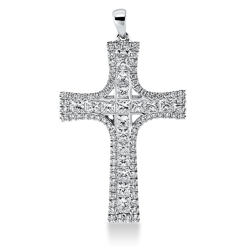Anhänger 18 kt WG, mit Öse, 17 Princ. 1,21 ct, TW-si, 81 Brill. 0,40 ct, TW-si