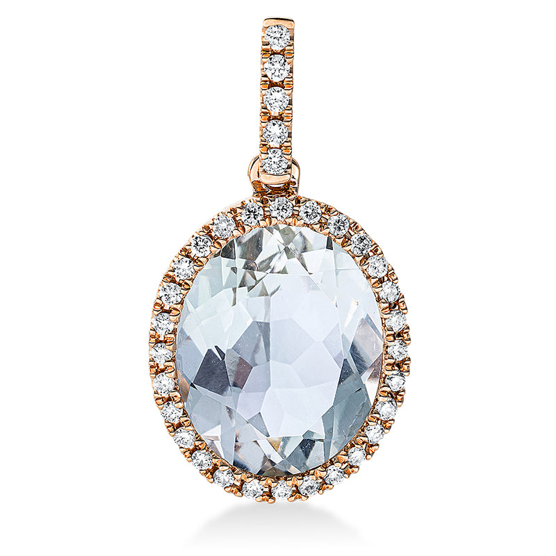 Anhänger 18 kt RG, mit Öse, 33 Brill. 0,15 ct, TW-si, 1 Amethyst 3,60 ct grün