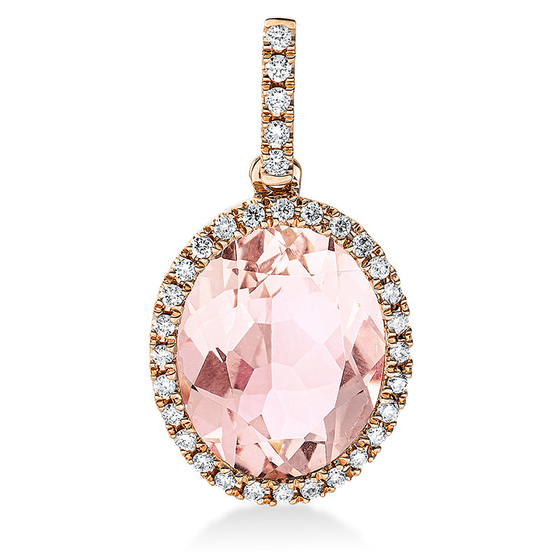 Anhänger 18 kt RG, mit Öse, 33 Brill. 0,15 ct, TW-si, 1 Morganit 3,30 ct pink