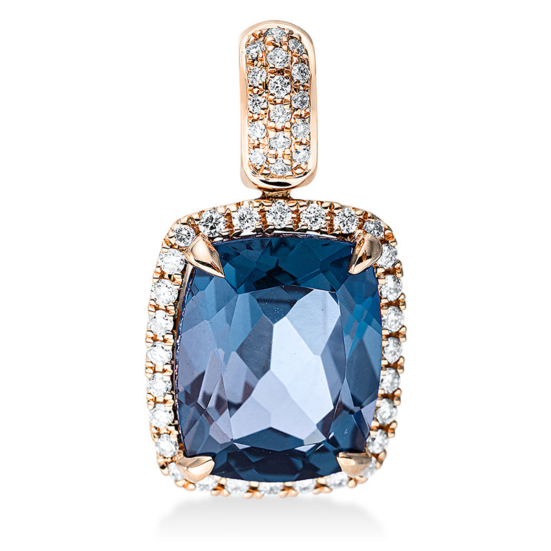 Anhänger 18 kt RG, mit Öse, 44 Brill. 0,21 ct, TW-si, 1 Topas 4,20 ct Lond. blue