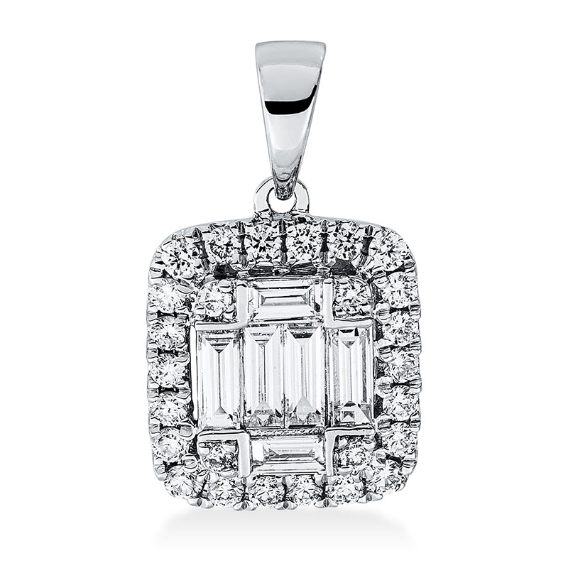 Anhänger 18 kt WG, mit Öse, 6 Bag. 0,25 ct, TW-si, 26 Brill. 0,21 ct, TW-si
