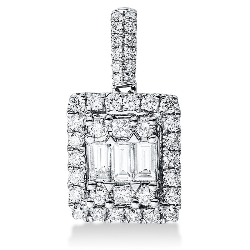 Anhänger 18 kt WG, mit Öse, 2 Princ. 0,04 ct, TW-si, 3 Bag. 0,22 ct, TW-si, 38 Brill. 0,32 ct, TW-si