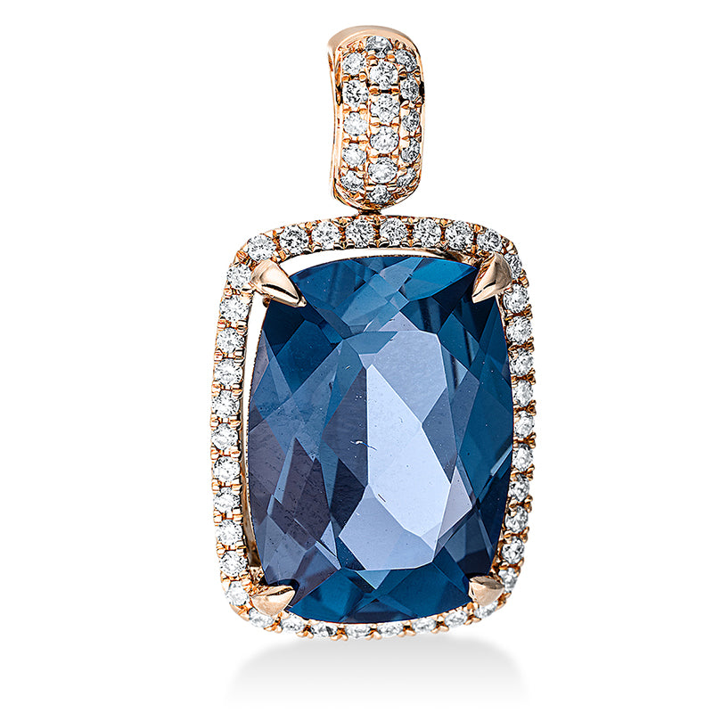 Anhänger 18 kt RG, 54 Brill. 0,29 ct, TW-si, 1 Topas 8,90 ct Lond. blue