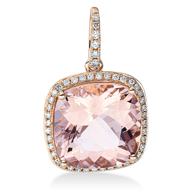 Anhänger 18 kt RG, mit Öse, 46 Brill. 0,21 ct, TW-si, 1 Morganit 6,40 ct pink