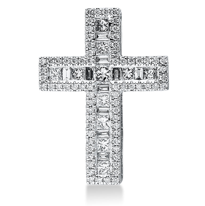 Anhänger 18 kt WG, 10 Bag. 0,08 ct, TW-si, 11 Princ. 0,31 ct, TW-si, 72 Brill. 0,12 ct, TW-si