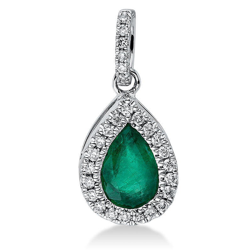 Anhänger 18 kt WG, mit Öse, 27 Brill. 0,11 ct, TW-si, 1 Smaragd 0,66 ct grün