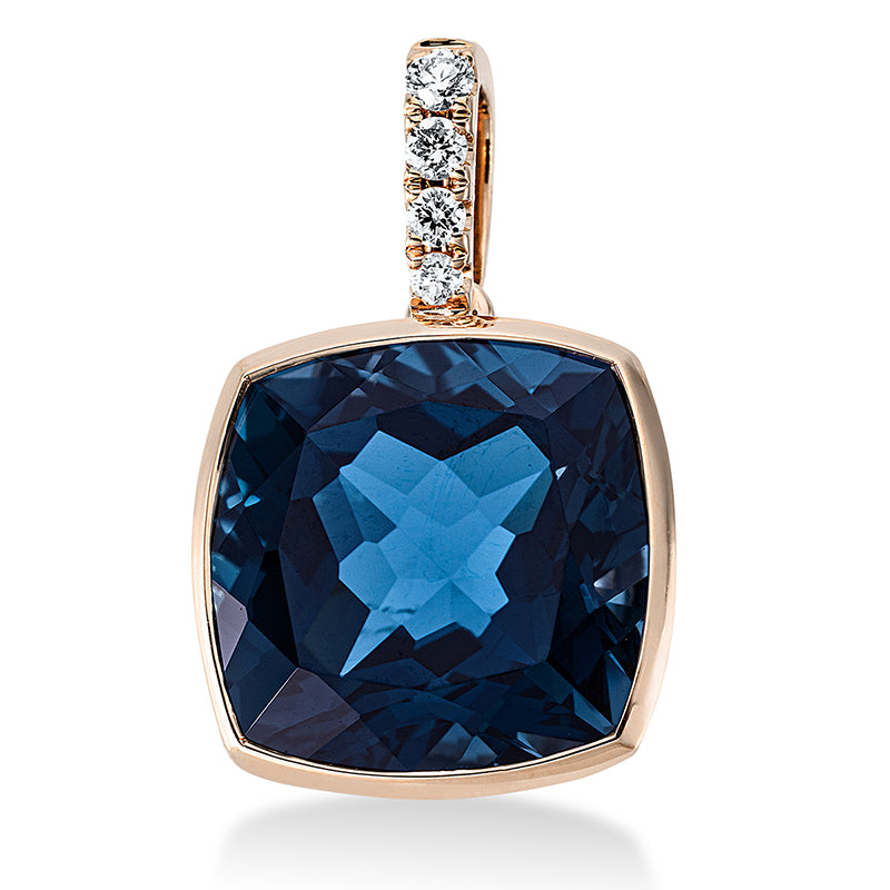 Anhänger 18 kt RG, mit Öse, 4 Brill. 0,09 ct, TW-si, 1 Topas 10,60 ct Lond. blue