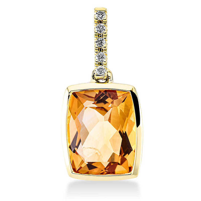 Anhänger 18 kt GG, mit Öse, 5 Brill. 0,04 ct, TW-si, 1 Citrin 3,00 ct gelb