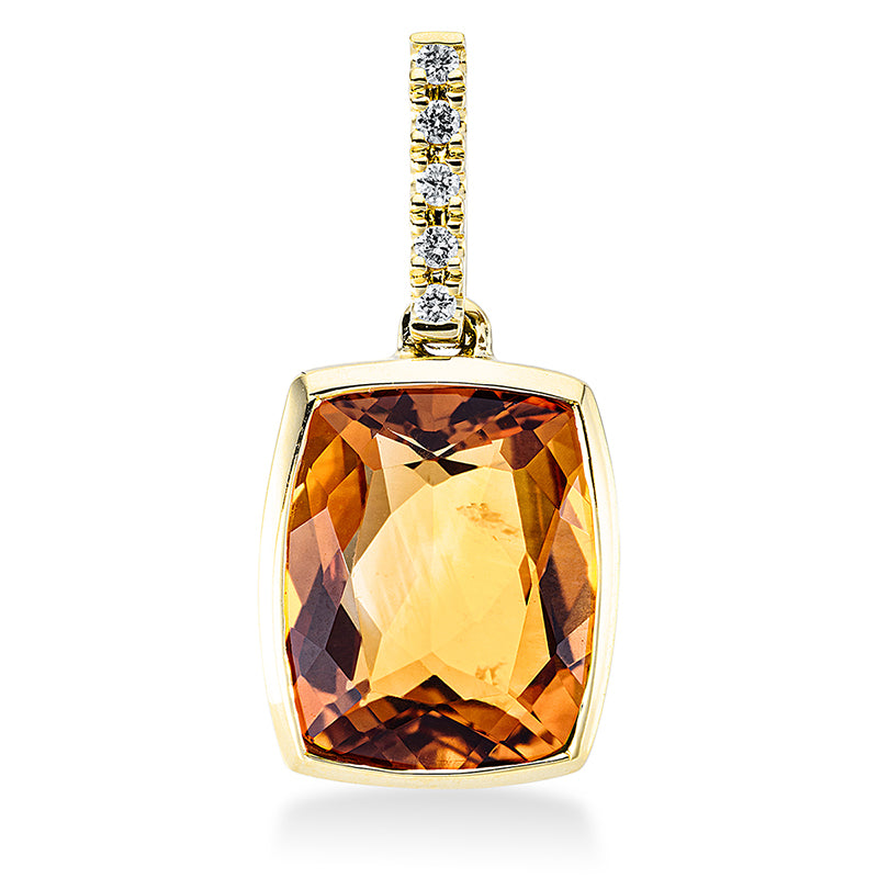 Anhänger 18 kt GG, mit Öse, 5 Brill. 0,04 ct, TW-si, 1 Citrin 3,00 ct mandarin