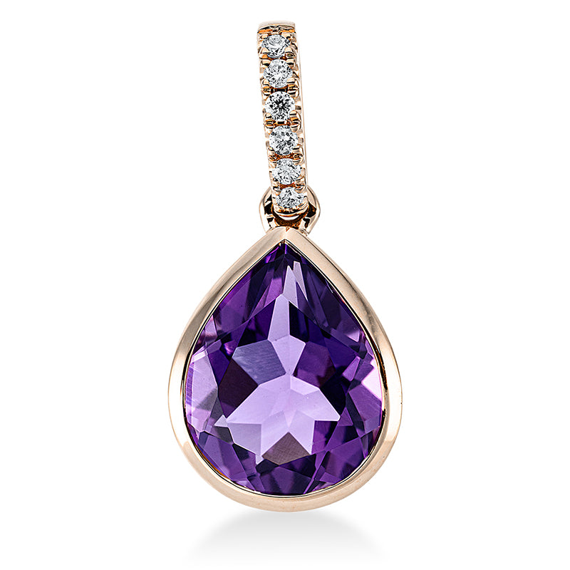 Anhänger 18 kt RG, mit Öse, 6 Brill. 0,04 ct, TW-si, 1 Amethyst 2,30 ct lila