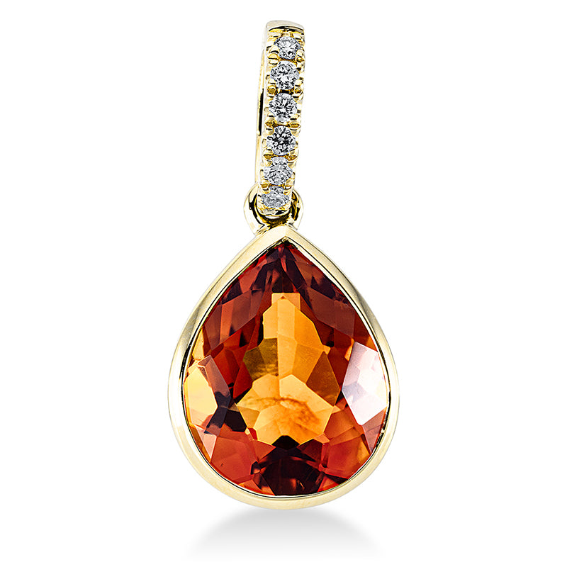 Anhänger 18 kt GG, mit Öse, 6 Brill. 0,04 ct, TW-si, 1 Citrin 2,30 ct mandarin