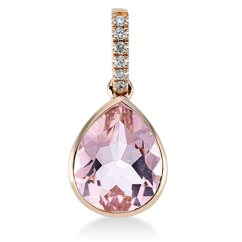 Anhänger 18 kt RG, mit Öse, 6 Brill. 0,04 ct, TW-si, 1 Morganit 2,30 ct pink