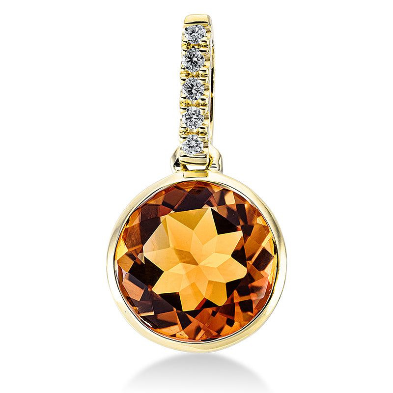 Anhänger 18 kt GG, mit Öse, 5 Brill. 0,04 ct, TW-si, 1 Citrin 1,70 ct mandarin