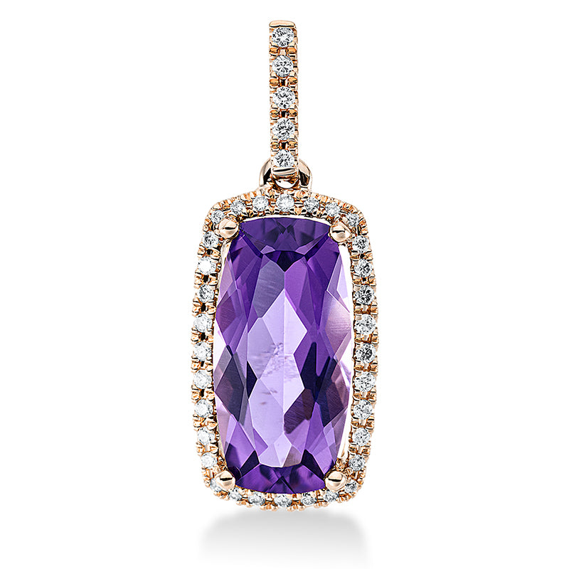 Anhänger 18 kt RG, mit Öse, 37 Brill. 0,17 ct, TW-si, 1 Amethyst 3,90 ct lila
