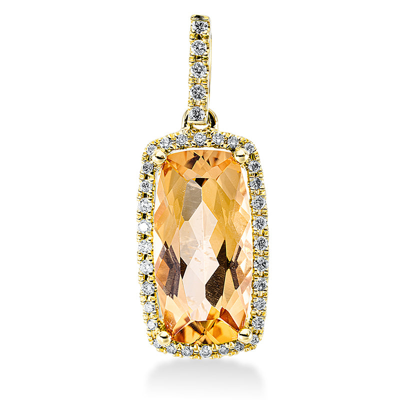 Anhänger 18 kt GG, mit Öse, 37 Brill. 0,17 ct, TW-si, 1 Citrin 3,90 ct gelb