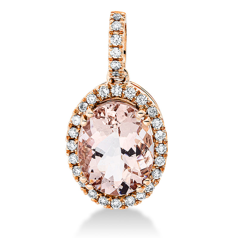 Anhänger 18 kt RG, mit Öse, 30 Brill. 0,21 ct, TW-si, 1 Morganit 2,60 ct rosa