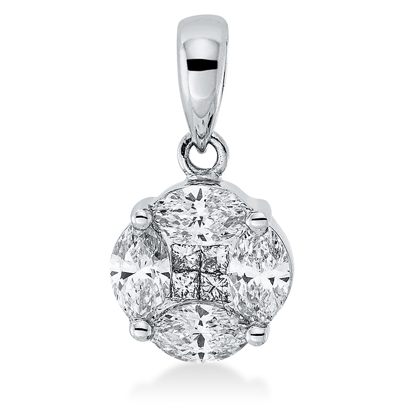 Anhänger 18 kt WG, mit Öse, 4 Princ. 0,05 ct, TW-si, 4 Nav. 0,45 ct, TW-si