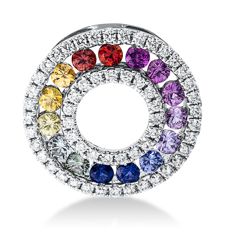 Anhänger 18 kt WG, 55 Brill. 0,20 ct, TW-si, 15 Saphire 0,50 ct multicolor