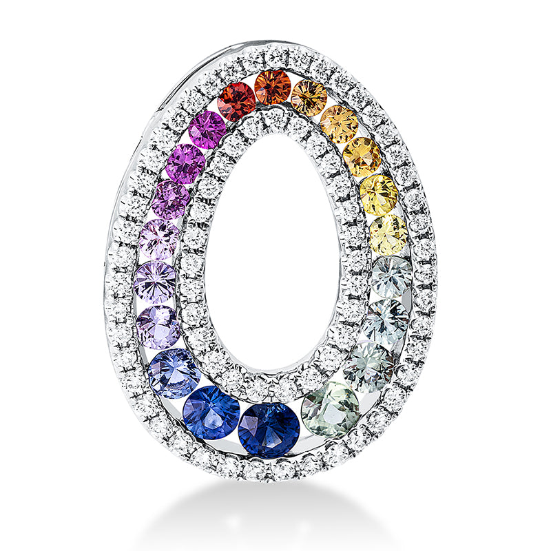 Anhänger 18 kt WG, 72 Brill. 0,41 ct, TW-si, 20 Saphire 1,32 ct multicolor