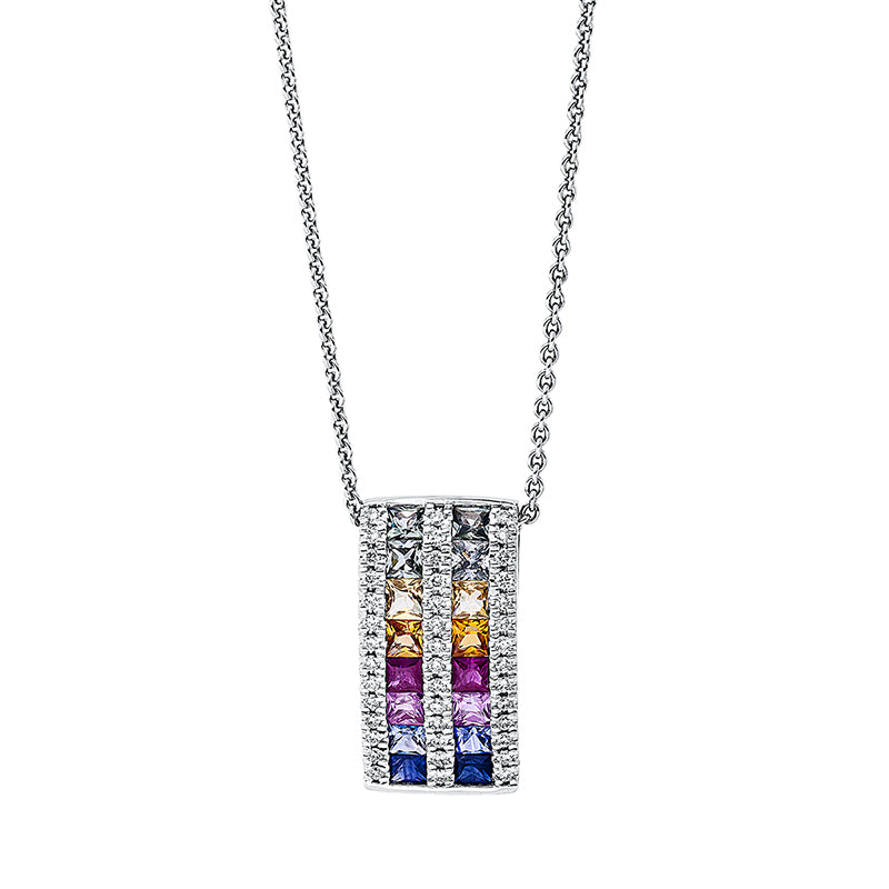 Anhänger 18 kt WG, 42 Brill. 0,27 ct, TW-si, 16 Saphire 1,33 ct fancy