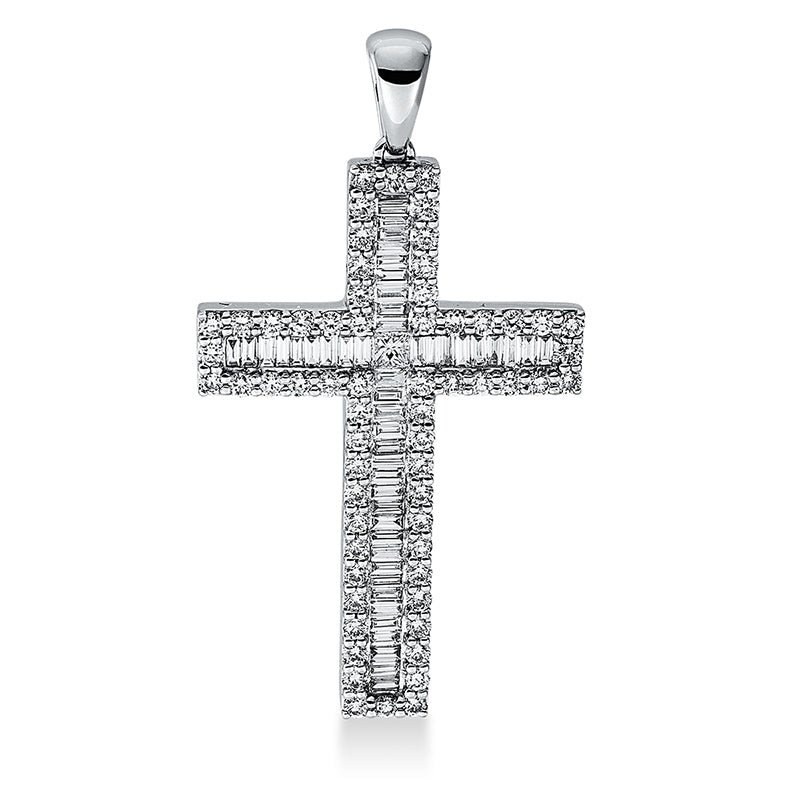 Anhänger 18 kt WG, 50 Bag. 0,46 ct, TW-si, 1 Princ. 0,06 ct, TW-si, 62 Brill. 0,75 ct, TW-si