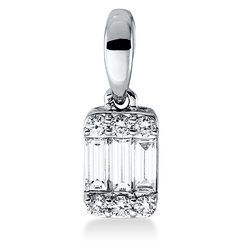 Anhänger 18 kt WG, mit Öse, 3 Bag. 0,13 ct, TW-vsi, 6 Brill. 0,05 ct, TW-si
