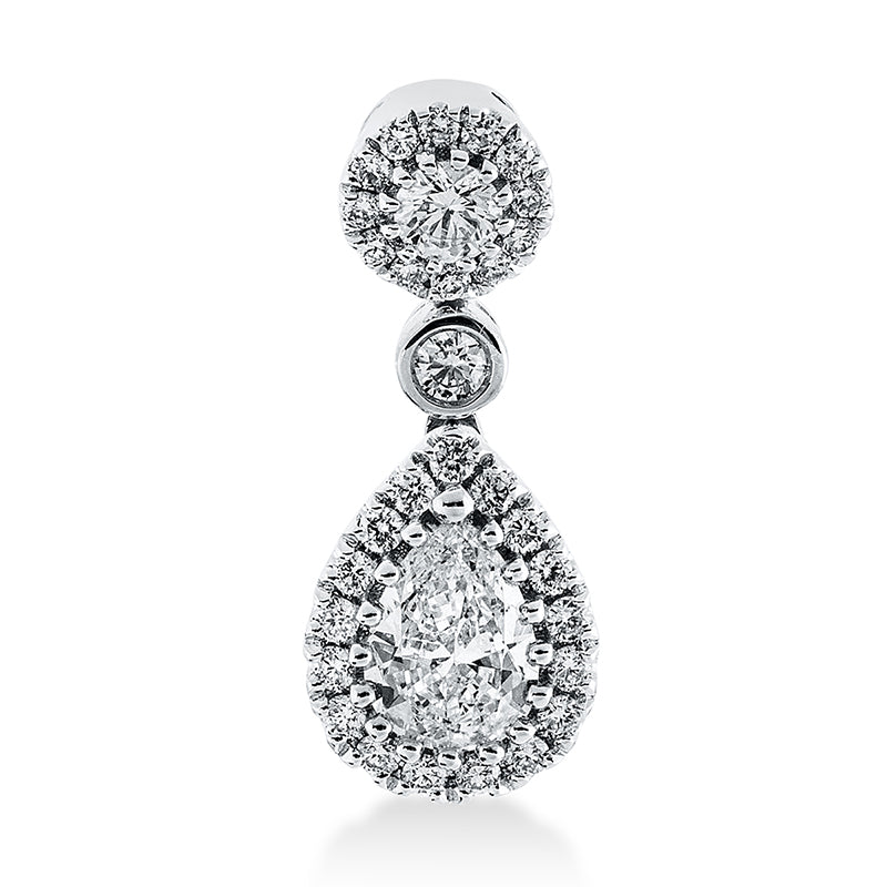 Anhänger 18 kt WG, 1 Brill. 0,08 ct, TW-si, 1 Tropfen 0,43 ct, TW-vsi, 30 Brill. 0,21 ct, TW-si