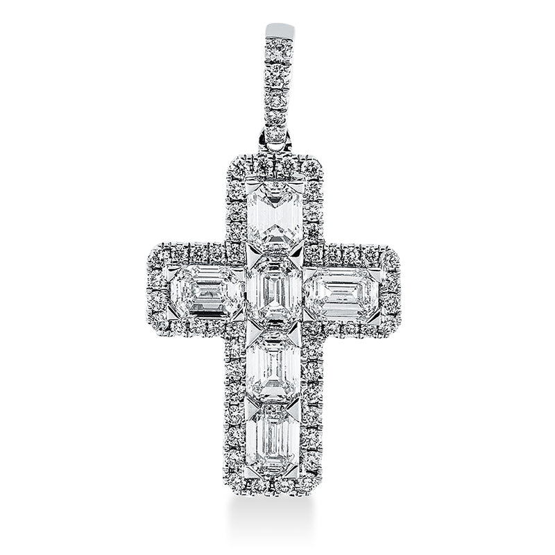Anhänger 18 kt WG, mit Öse, 6 Sm.schliff 1,84 ct, TW-vsi, 55 Brill. 0,35 ct, TW-si