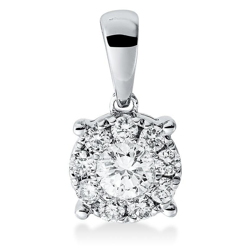 Anhänger 18 kt WG, mit Öse, 1 Brill. 0,16 ct, W-pi, 9 Brill. 0,14 ct, W-pi