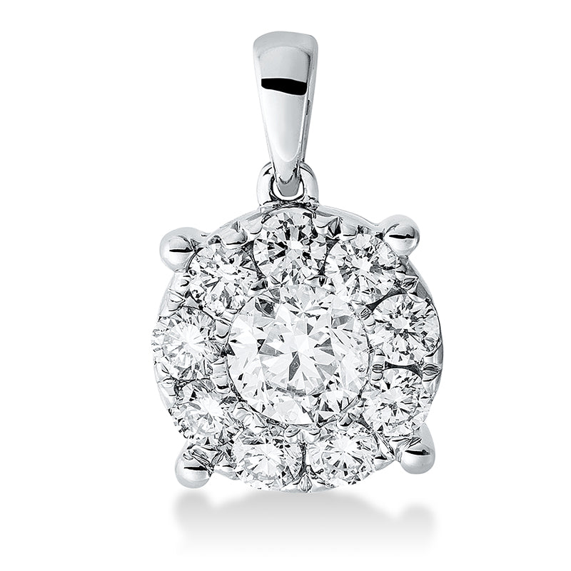 Anhänger 18 kt WG, mit Öse, 1 Brill. 0,51 ct, W-pi, 9 Brill. 0,56 ct, W-pi