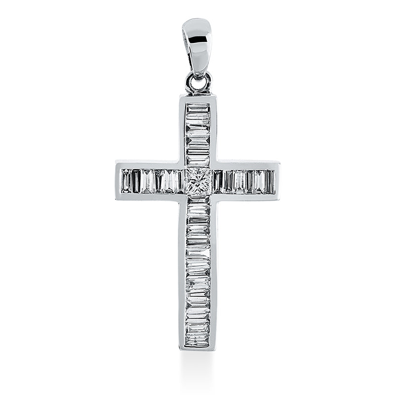 Anhänger 18 kt WG, mit Öse, 1 Princ. 0,07 ct, W-pi, 32 Bag. 0,46 ct, W-pi