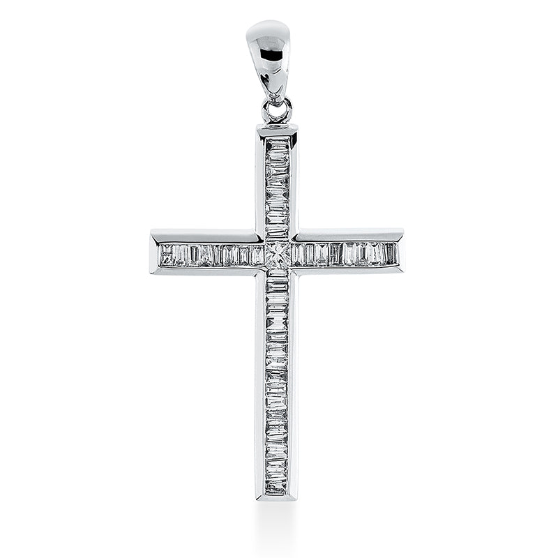 Anhänger 18 kt WG, mit Öse, 1 Princ. 0,05 ct, W-pi, 42 Bag. 0,44 ct, W-pi