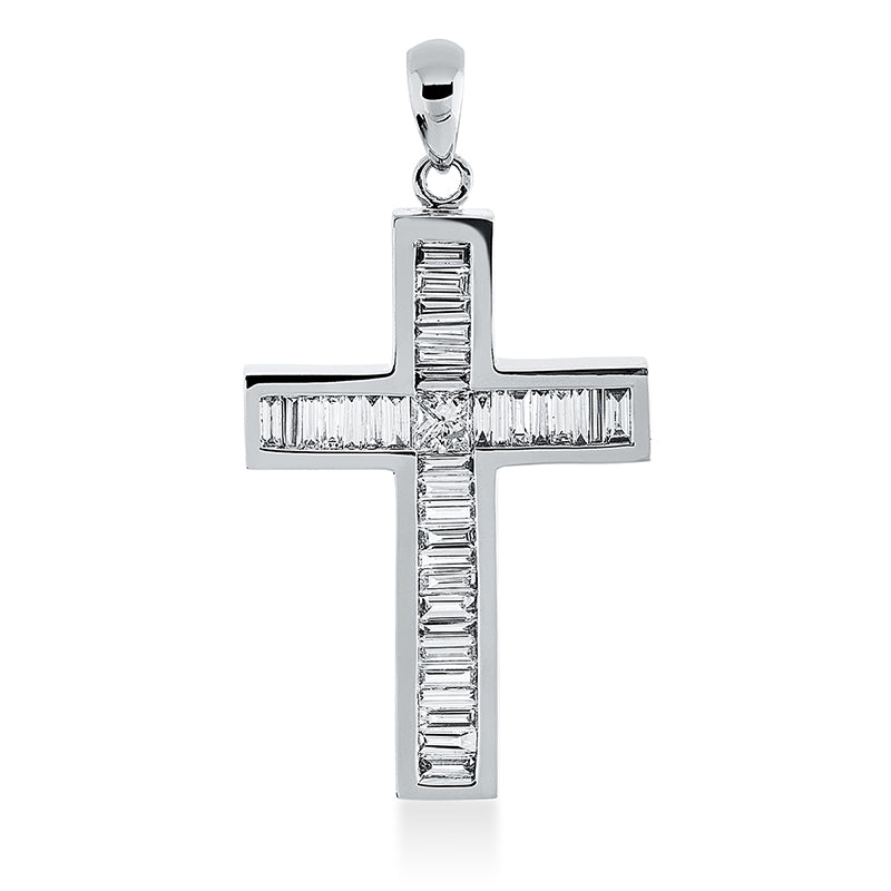 Anhänger 18 kt WG, mit Öse, 1 Princ. 0,22 ct, W-pi, 35 Bag. 0,96 ct, W-pi