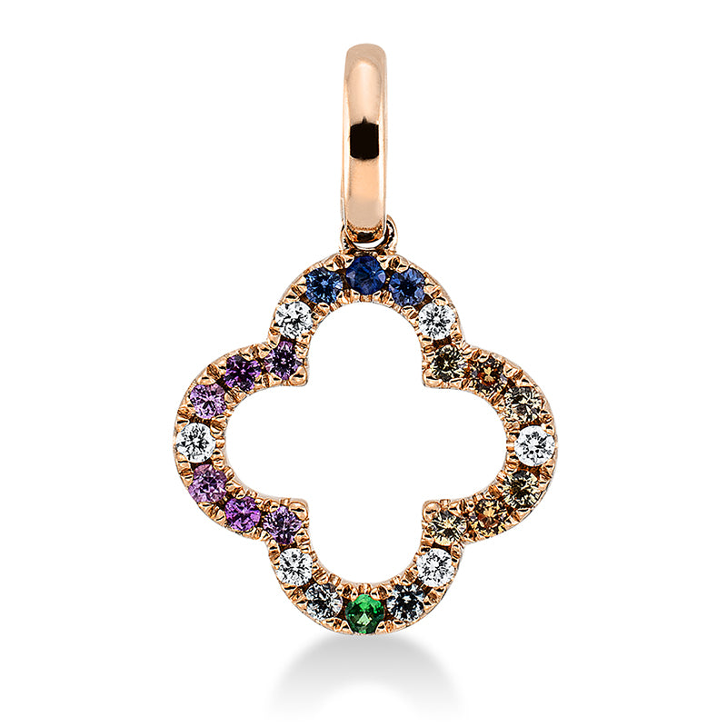 Anhänger 18 kt RG, mit Öse, 6 Brill. 0,05 ct, TW-si, 17 Sapp 0,17 ct multicolor, 1 Tsavorith 0,01 ct grün
