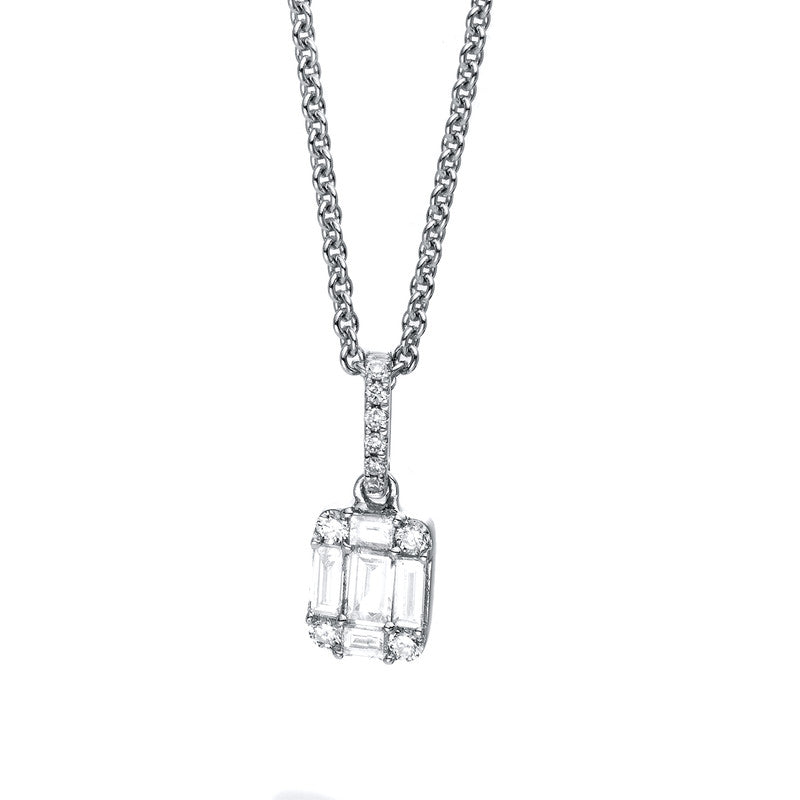Collier 18 kt WG, 5 Bag. 0,19 ct, TW-si, 10 Brill. 0,08 ct, TW-si