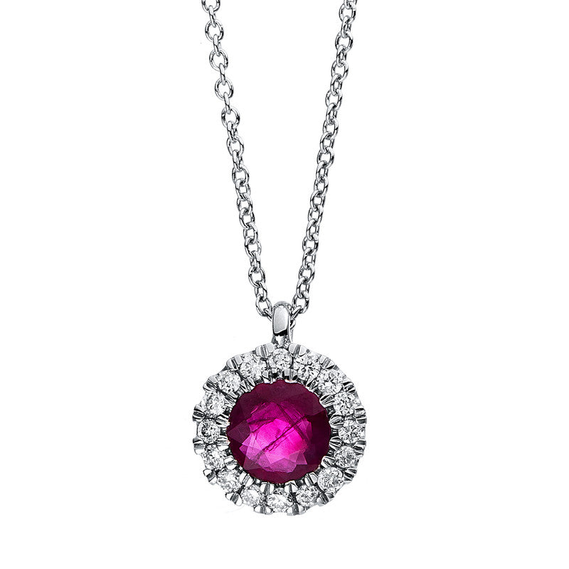 Collier 18 kt WG, 1 Brill. 0,07 ct, TW-si, 1 Rubin 0,32 ct rot