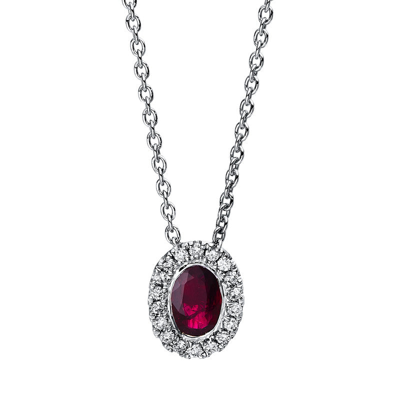 Collier 18 kt WG, 18 Brill. 0,08 ct, TW-si, 1 Rubin 0,55 ct rot
