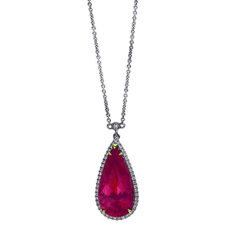 Collier 18 kt WG+RG, 46 Brill. 0,29 ct, TW-si, 1 Rubellit 6,58 ct pink