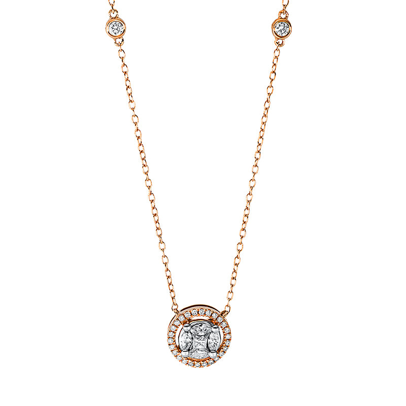 Collier 18 kt RG, Fassung rhodiniert, 4 Nav. 0,11 ct, TW-si, 1 Princ. 0,03 ct, TW-si, 28 Brill. 0,11 ct, TW-si